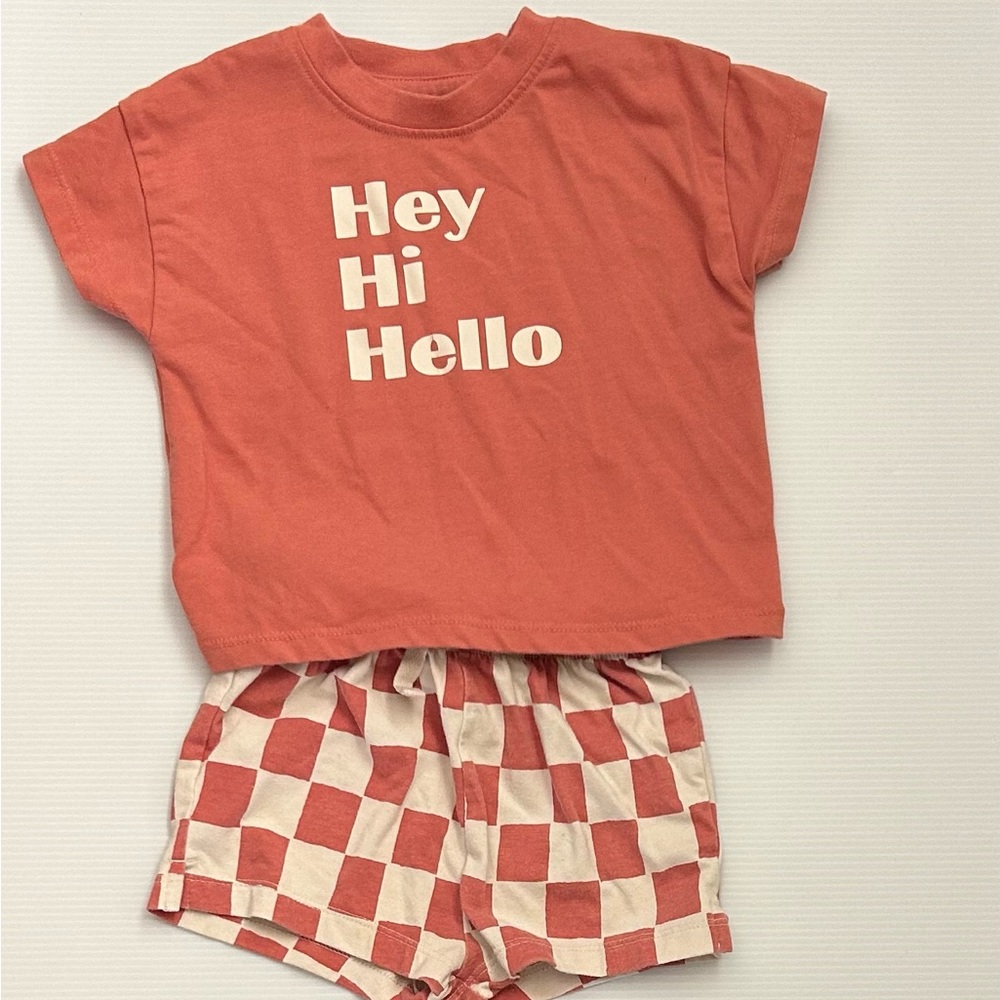 Cat & Jack Coral Tee and Checkered Shorts Set